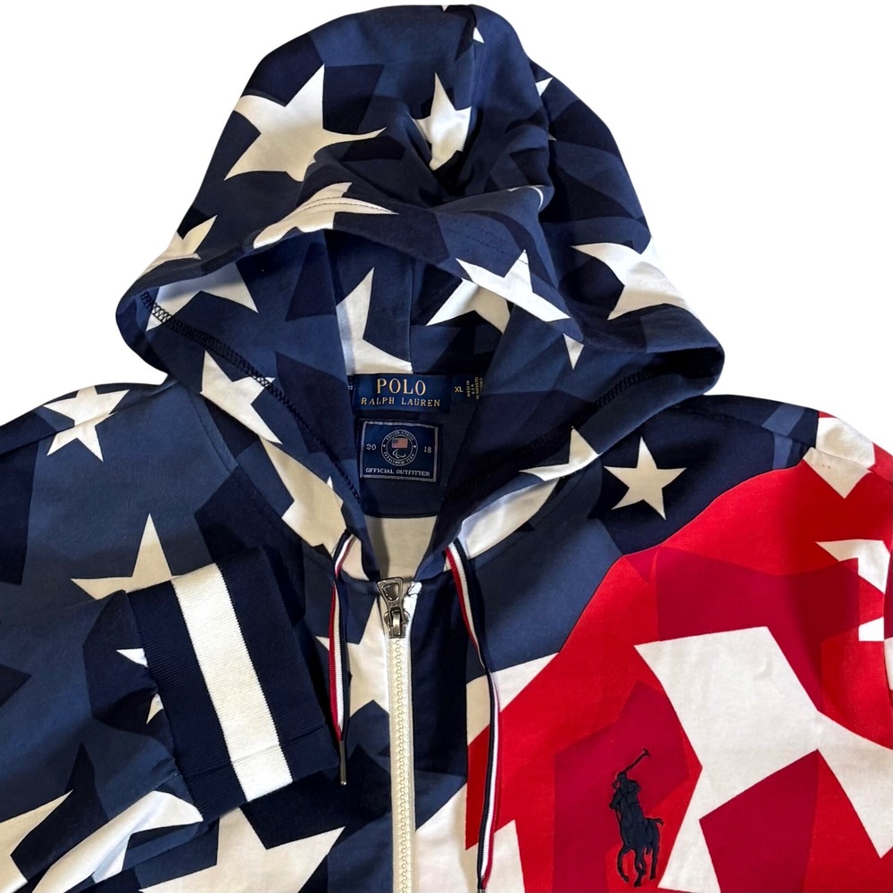 Polo Ralph Lauren Hoodie Mens XL Red White Blue 2018 US Paralympic Team Zip NEW